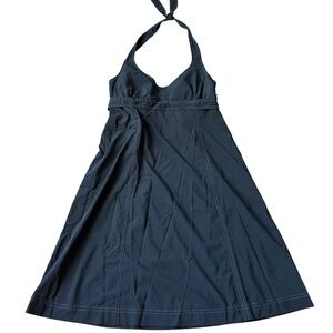 Athleta Sun Dress 12P Halter Neck Black Athletic Zip Pocket